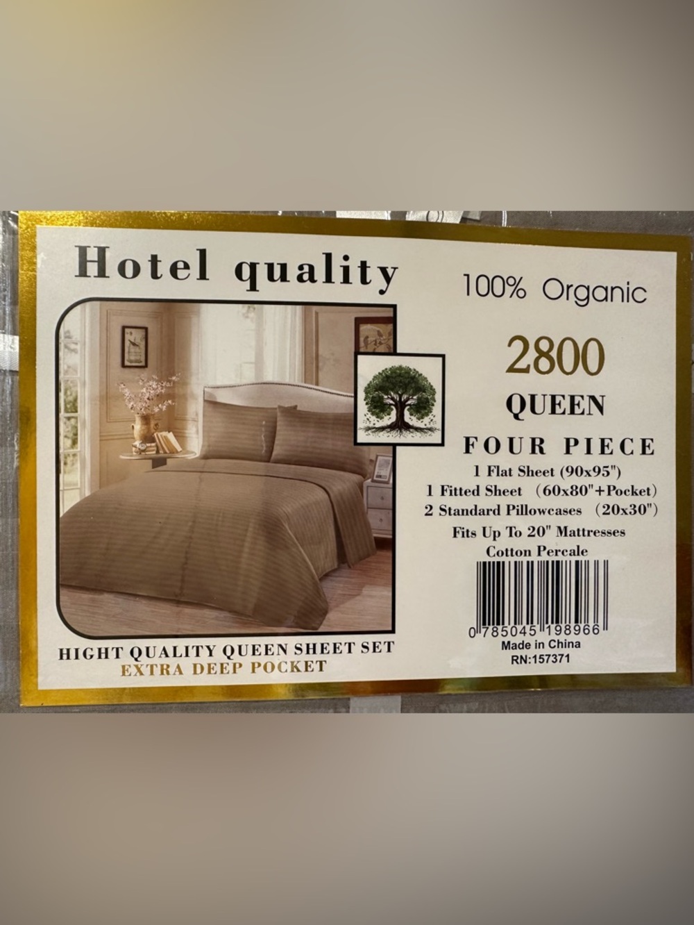 100% Organic Cotton Percale Queen Size Sheet Set - NIP - Picture 3 of 4